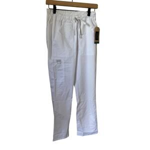 NWT Cherokee Workwear Revolution Scrub Pants White XS Drawstring Stretch